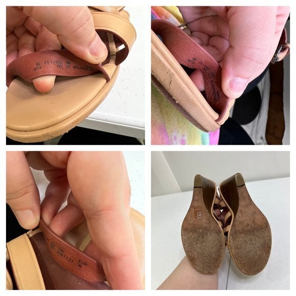 Coach Dawn‎ Wedges 6 B Leather Strappy Beige Heels Sandals Ankle Gladiator Brown - Picture 8 of 9